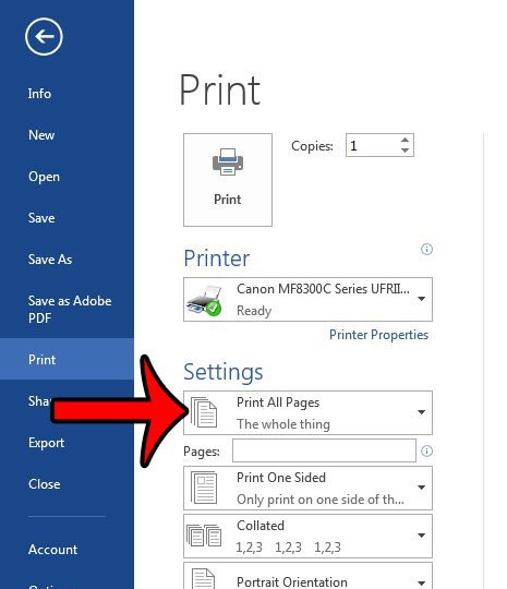 print setting - Working with MS Word 2013