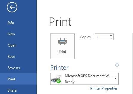 print - Working with MS Word 2013