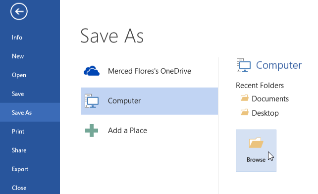 save as file - Working with MS Word 2013