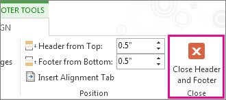 close 2 - Page Number to Header and Footer in MS Word 2013