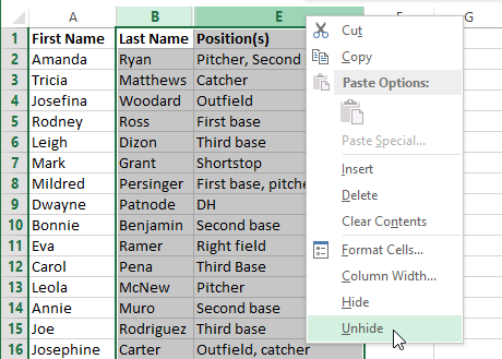 mod column2 hide unhide - Insert, delete, move, and hide or UN hide Rows and Columns in MS Excel