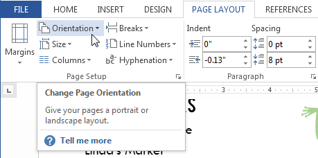 page orientation - How to Use Page Setup option in MS Word