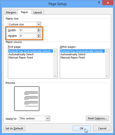 pglayout size custom dialgbx - How to Use Page Setup option in MS Word