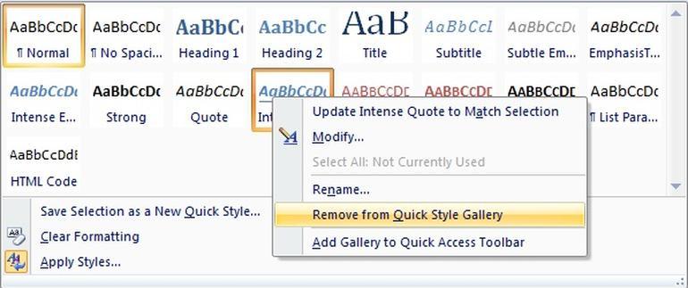 remove style - Remove Style in Gallery in MS Word 2013