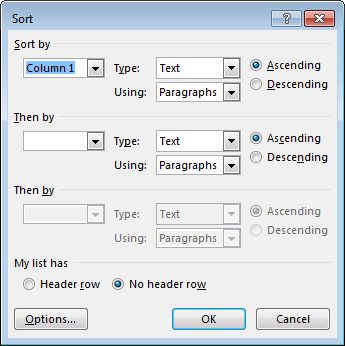 sort dialog box - How to Sort Content of a Table in MS Word
