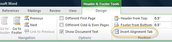 tabAlign2010L - Page Number to Header and Footer in MS Word 2013