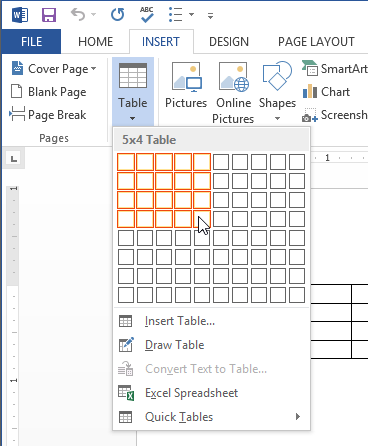 table blank grid select - How to Insert Table in MS Word