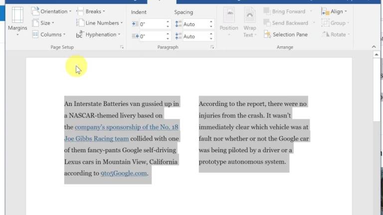 two column - How to Insert Column in MS Word 2013
